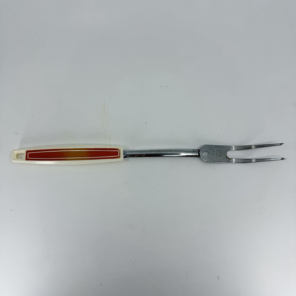 Ekco Chromium Plated Serving Fork White Plastic Handle 70's‎ Orange Insert MCM